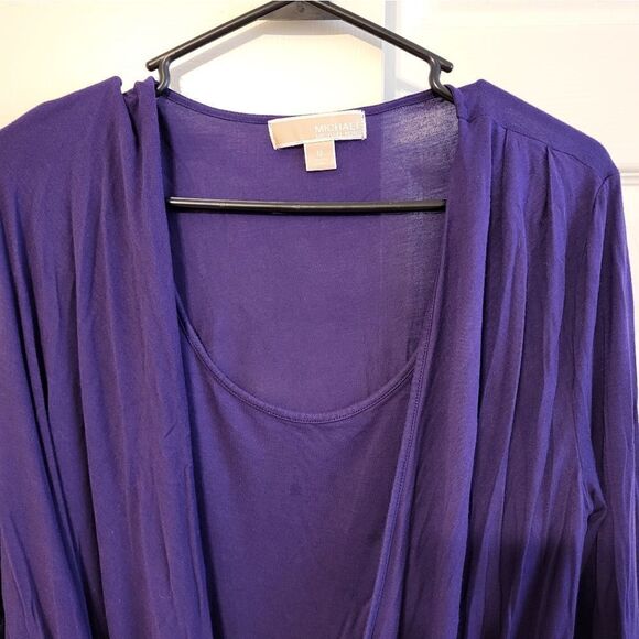 MICHAEL Michael Kors deep purple long-sleeved draping cross-over blouse - Picture 2 of 9